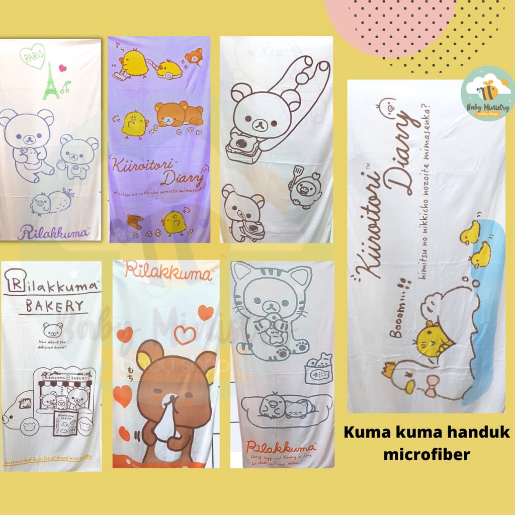 Handuk Microfiber Kuma Kuma (Rilakkuma) size 70 x 140cm super soft dan serap air / handuk bayi premium