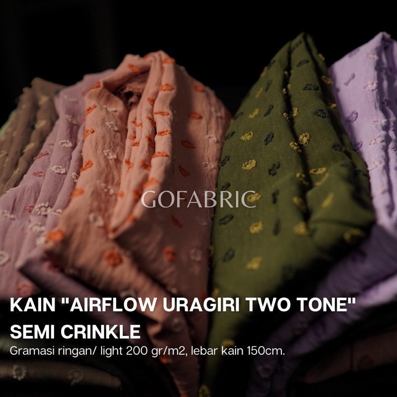 Rayon CRINKLE CEY Airflow URAGIRI Original Kain Katun Motif Dots Two tone Kringkel Cringkel Krinkle Bunga PREMIUM