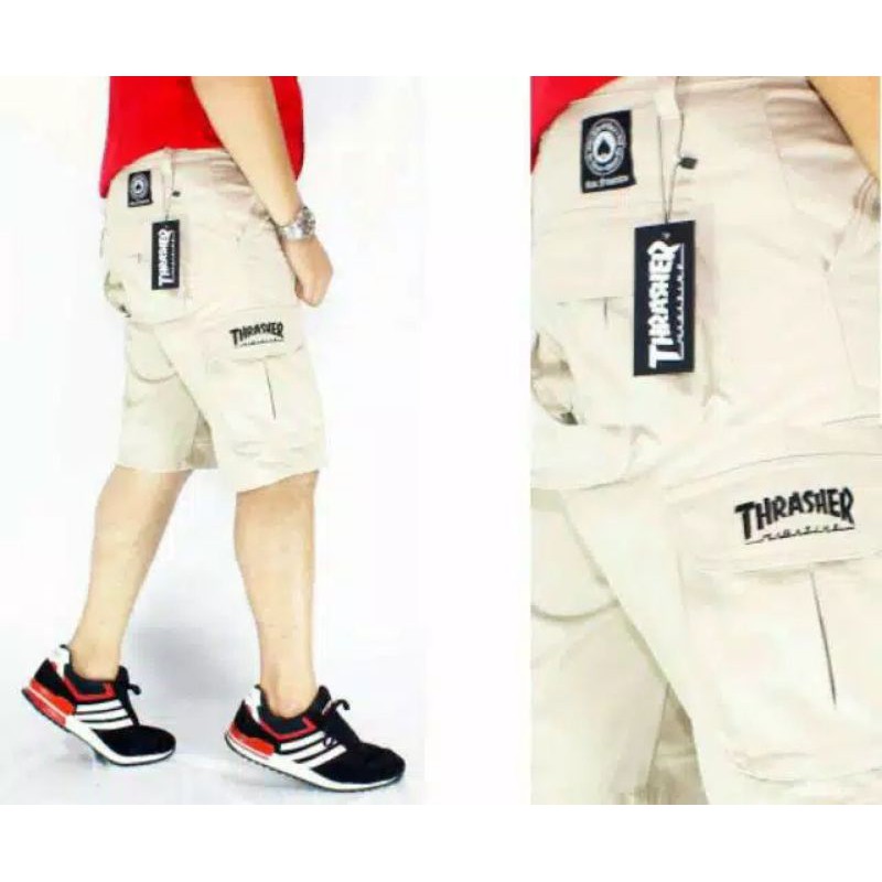 Celana Pendek Cargo Pria Gunung PDL Army Doreng Motif Mma Casual-CREAM