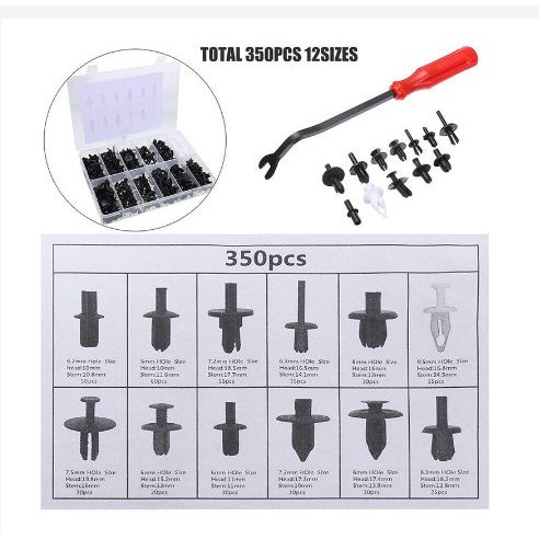 [BSUT] -SUGERYY Baut Rivet Mobil Universal Car Push Pin Fasteners Clip 350 PCS - HE09 - Black