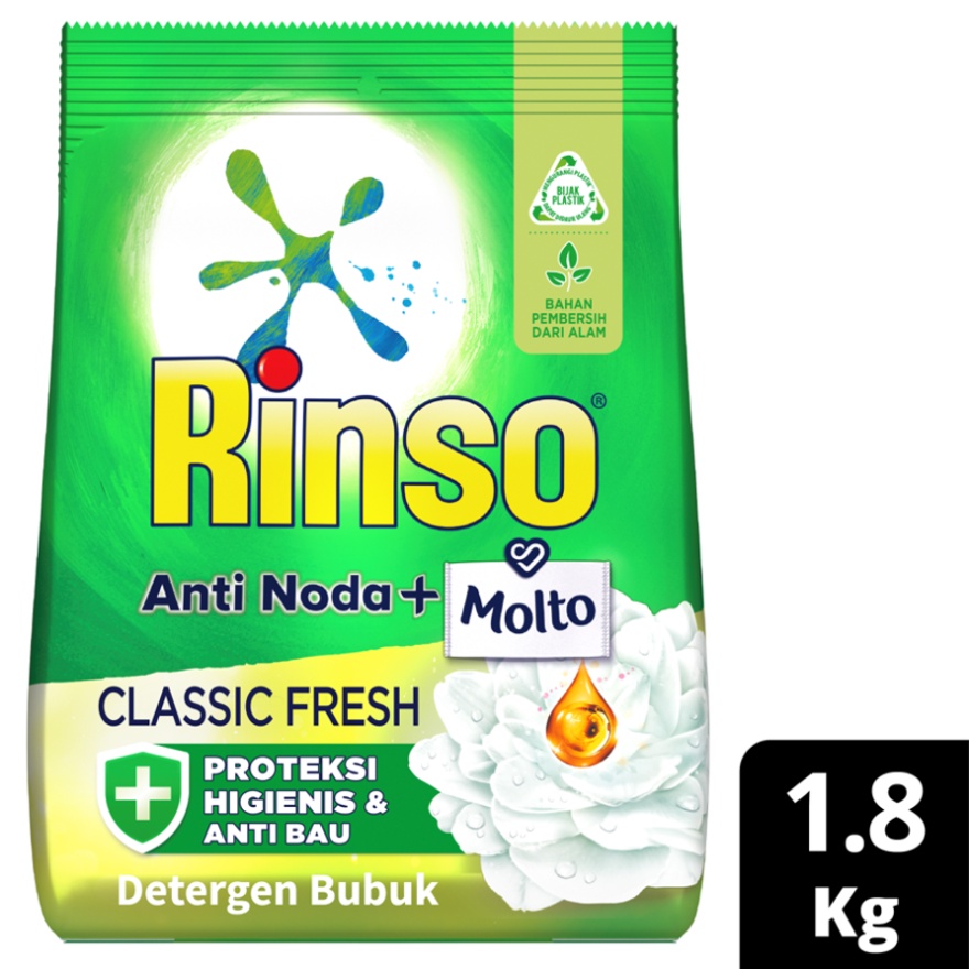 RINSO Deterjen Molto - Anti Noda Bubuk - 1.8 kg / 1800 gr + 200 gram / 2 kg