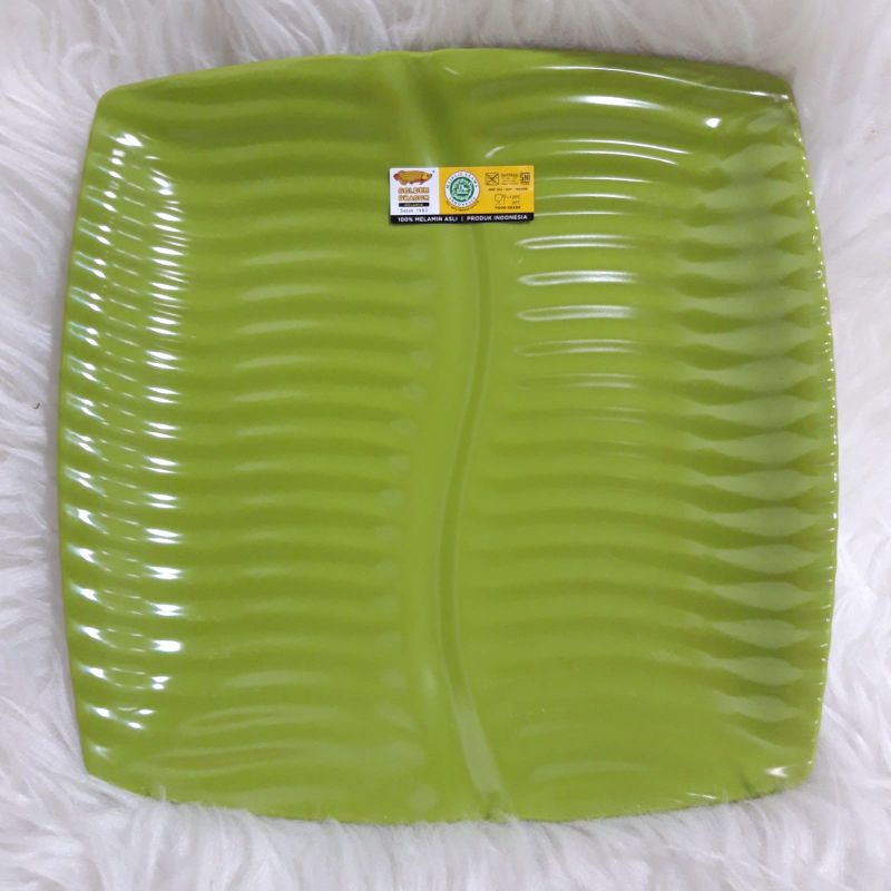 Piring Daun Kotak 8 Inch Melamin Golden Dragon P4608 Hijau Tua