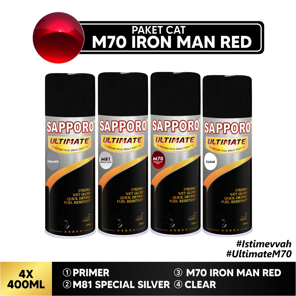 Paket Cat M70 Iron Man Red / Sapporo Ultimate / Cat Spray Semprot Aerosol Terbaik