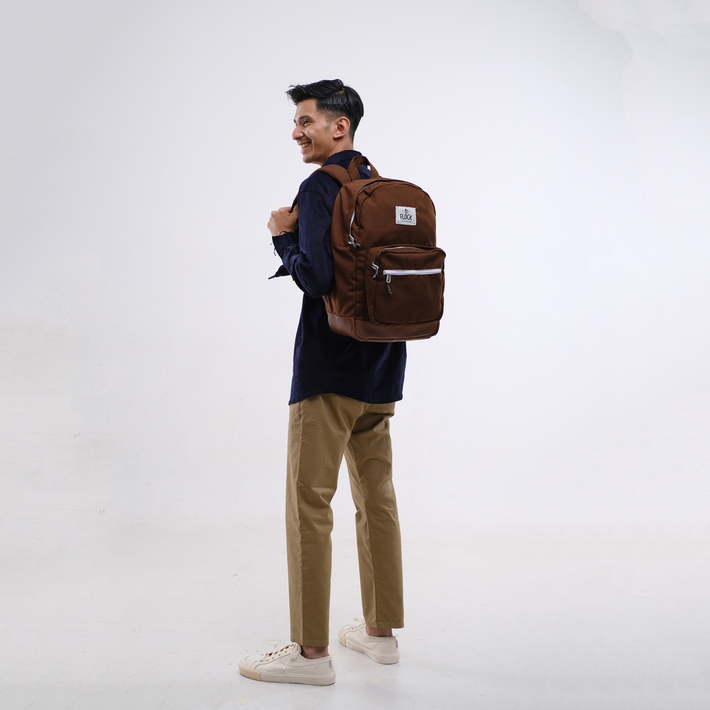 FLOCK Daily Travel Backpack - Water Resistant - Saddle Brown