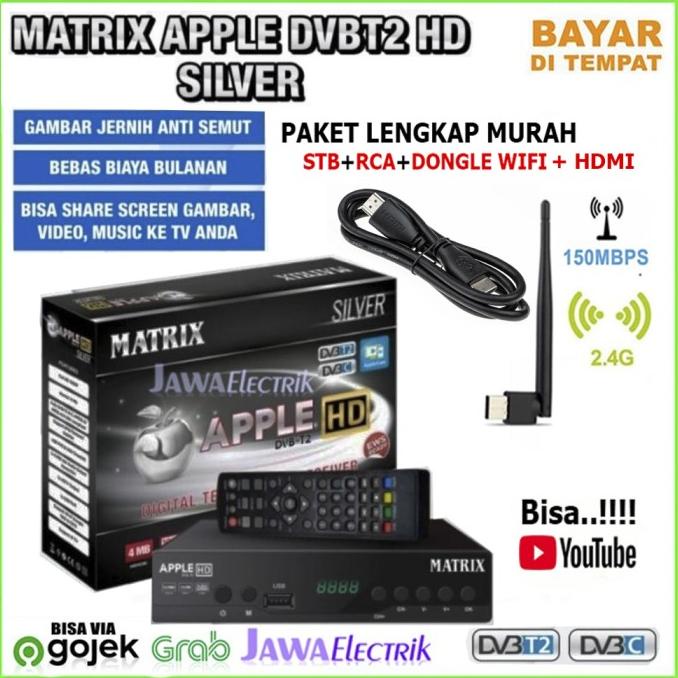 Matrix Receiver Tv Set Top Box Silver DVB T2 Digital Paket Komplit