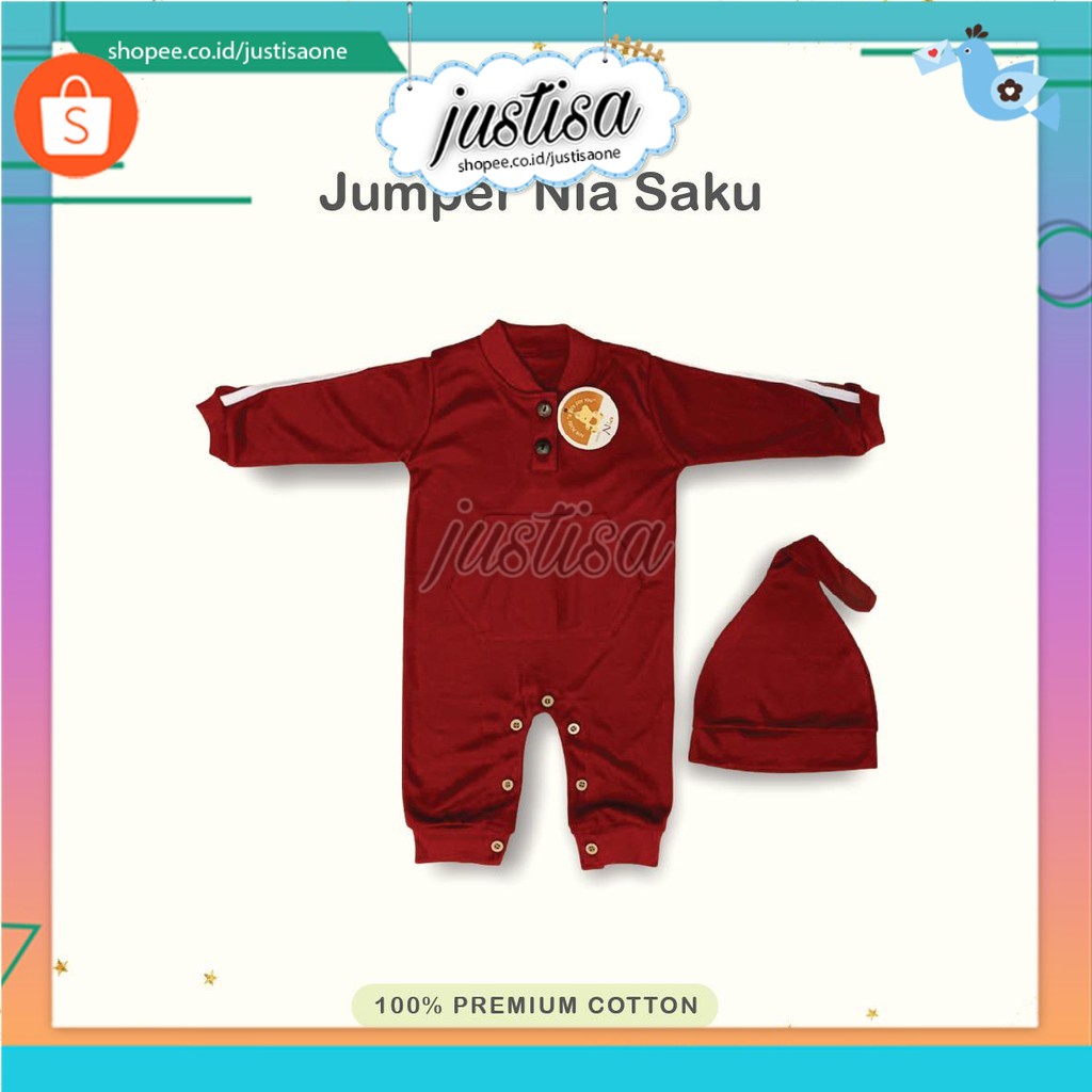 Promo !! Jumper Bayi Polos saku + topi//Sleepsuit Bayi lucu/Jumper panjang  Bayi Murah