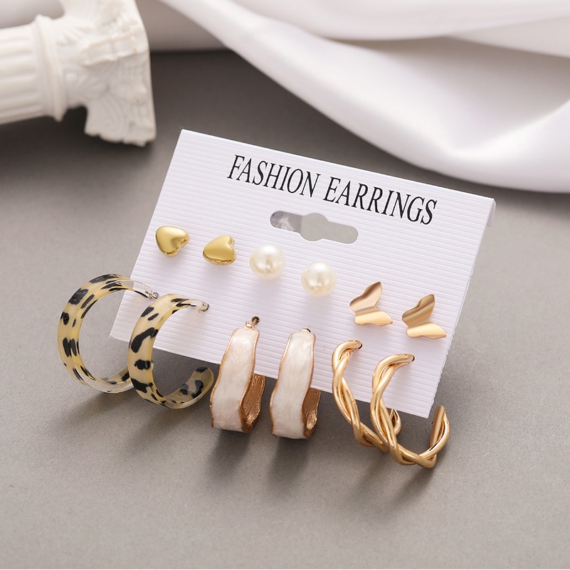 Set Anting Hoop 17km Gold Silver Hias Mutiara Bentuk Hati Butterfly Drop Untuk Aksesoris Perhiasan-16