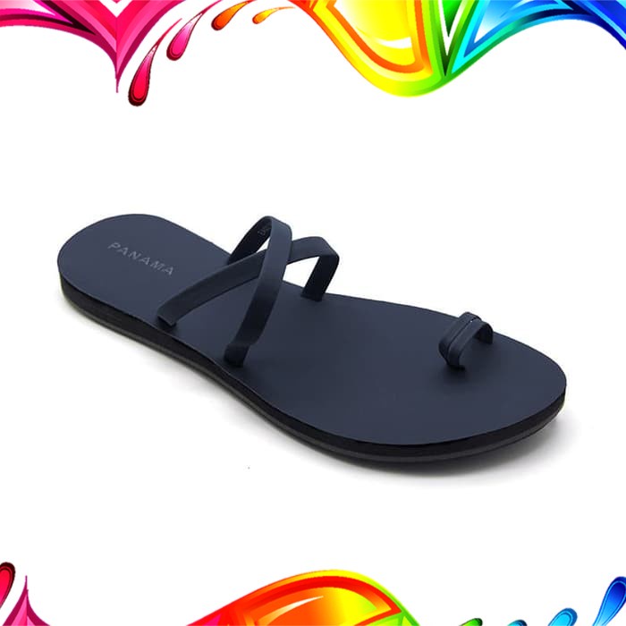 Sandal Panama / Sandal Wanita / Sendal Jepit / Sendal Kulit Cewek - Panama Ella Navy Navy EA02