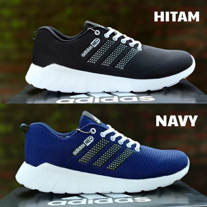 Jumbo Sepatu Sport Pria Jumbo Big Size Adidas Neo Sol Baru - Hitam Biru Navy - Hitam, 42