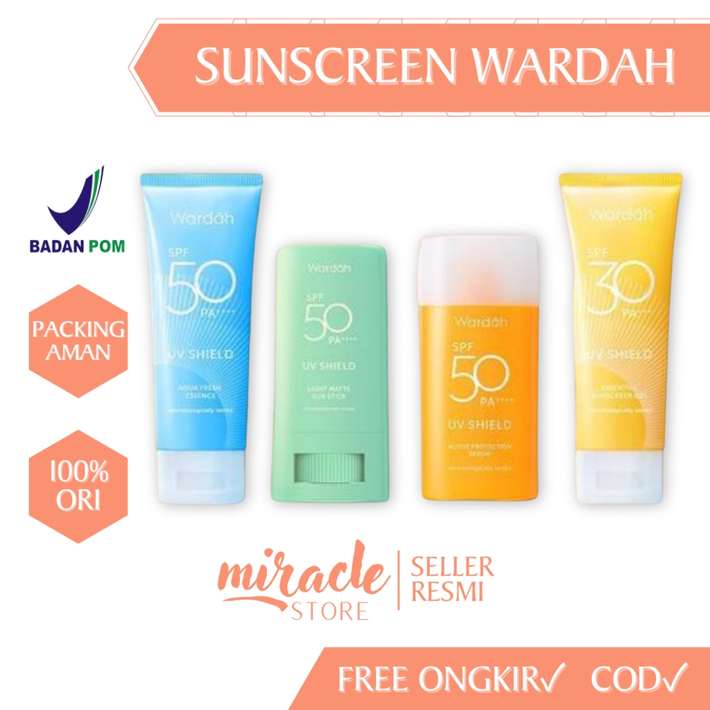 WARDAH UV SHIELD ESSENTIAL SUNSCREEN GEL| AQUA FRESH ESSENCE| LIGHT MATTE SUN STICK | SUNSCREEN SPF 30 50 PA++++ SUNBLOCK WARDAH UV PROTECTION WARDAH WARDAH BEAUTY OFFICIAL SUNSCREEN WAJAH MURAH PERAWATAN WAJAH ORIGINAL WARDAH SUNSCREEN OREN BIRU SUNSTICK