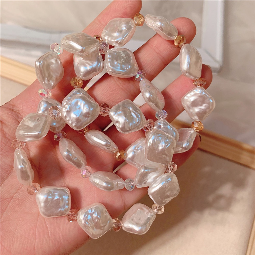 Korean Crystal Bracelet Female Creative Diamond Handmade Beaded Pearl Bangle Charm