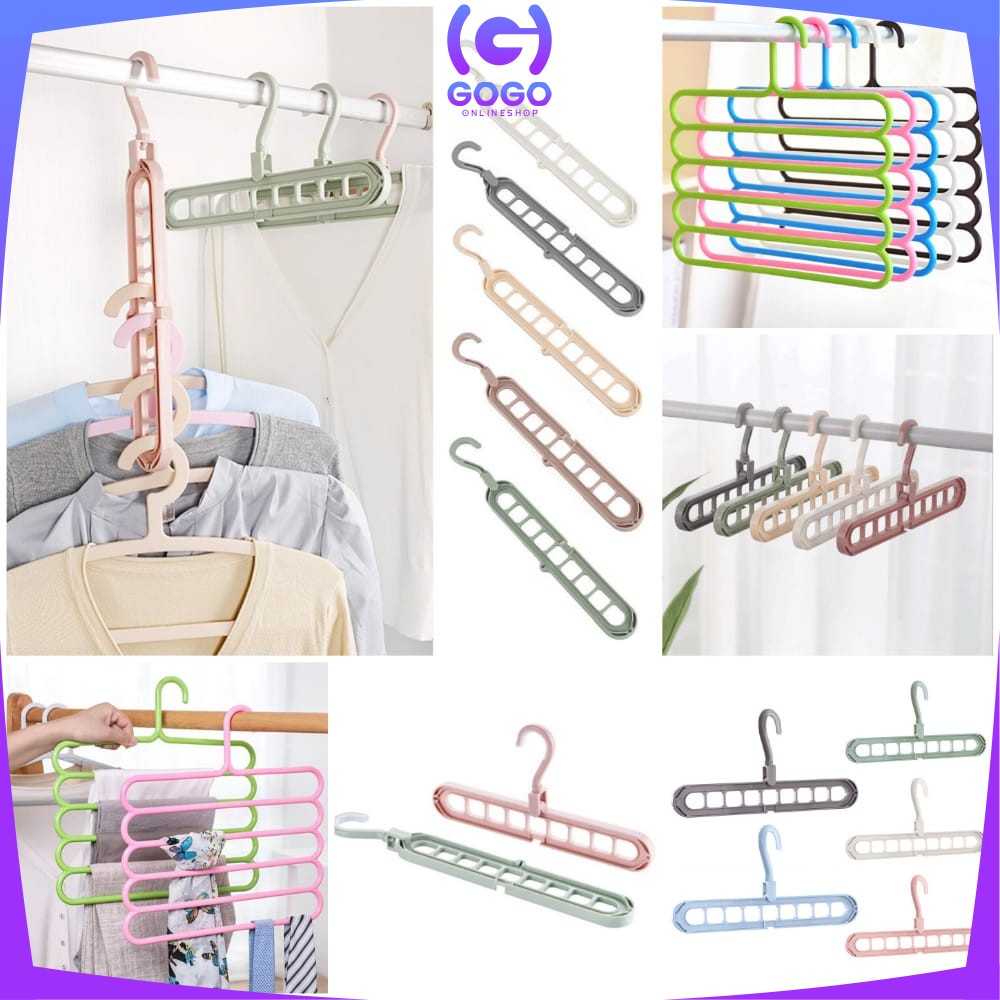 GOGO-C125 C126 C159 Magic Hanger Baju 9 Lubang / Hanger Pakaian 5in1 Gantungan Baju / Handuk Plastik