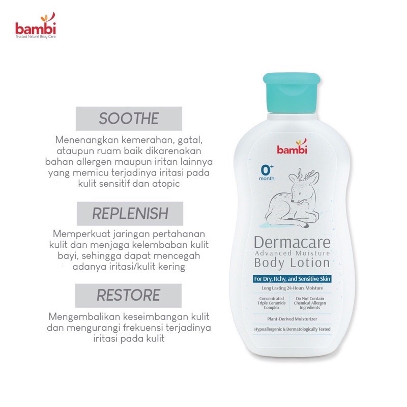 Bambi Lotion Bayi Sensitif Bambi Baby Dermacare Advanced Moisture Body Lotion