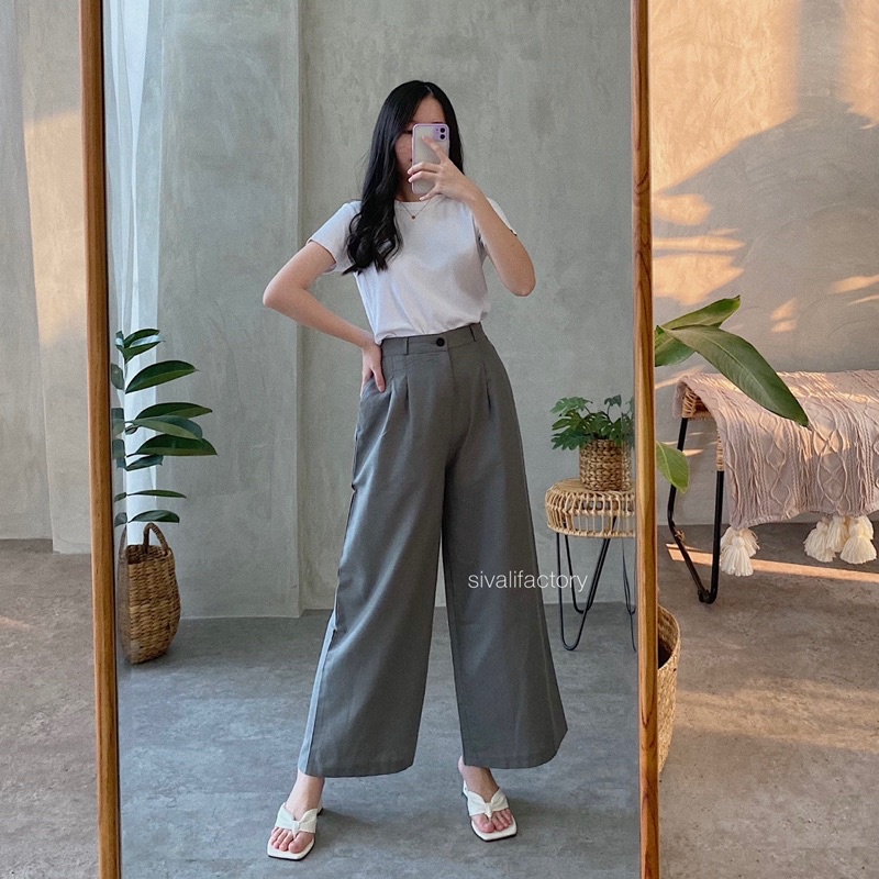 YUKA SEOUL SLIM KULOT HIGHWAIST CELANA PANJANG LINEN KOREAN STYLE HITS OOTD SELEBGRAM LEA  FASHION MURAH CULLOTES LAURA KULOT POLOS PUTIH HITAM CREAM MOCCA TERBARU KEKINIAN HITS WANITA CEWEK