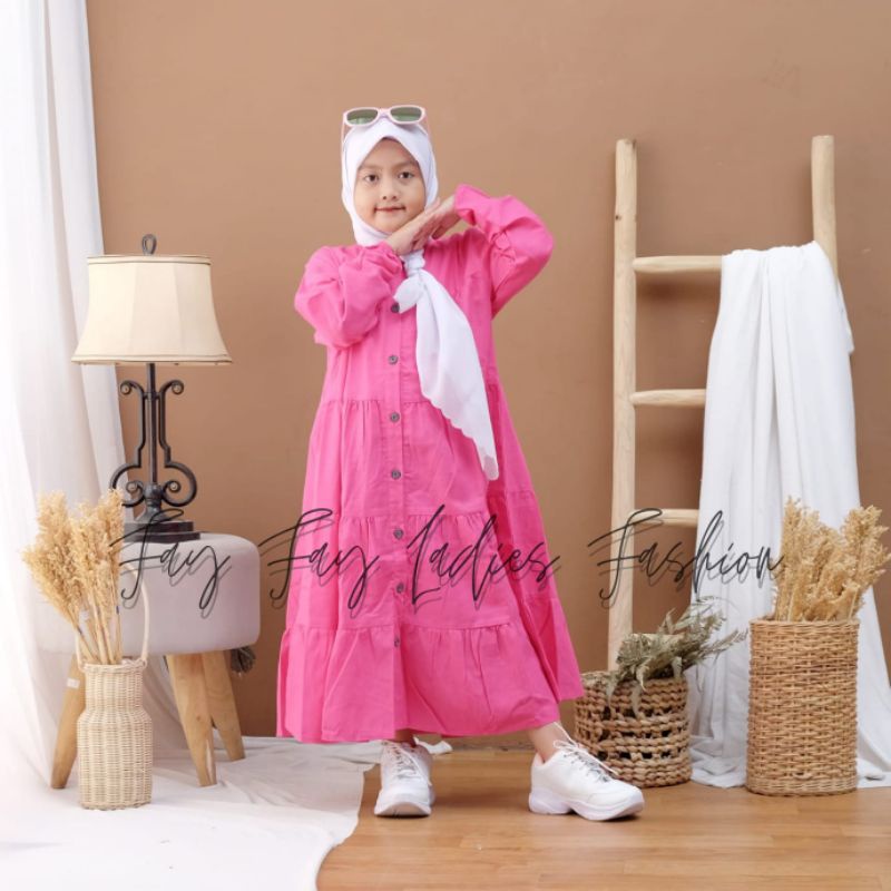 Midi Dress Kerut Susun Anak Bahan Katun Linen Rami Premium