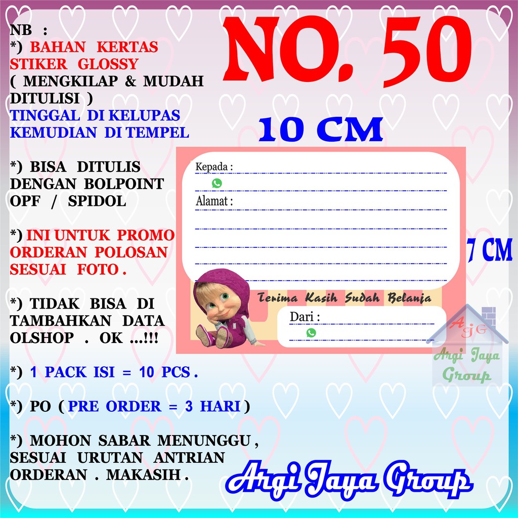 

Promo!Stiker Label Pengiriman Polosan No = 50 (10x7cm) 1 Pack = 10 Pcs