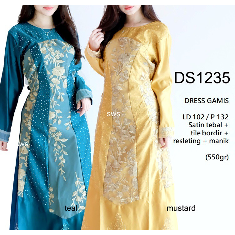 DS1235 - DRESS MUSLIM KONDANGAN WANITA SATIN BORDIR MEWAH DRESS GAMIS LEBARAN MURAH