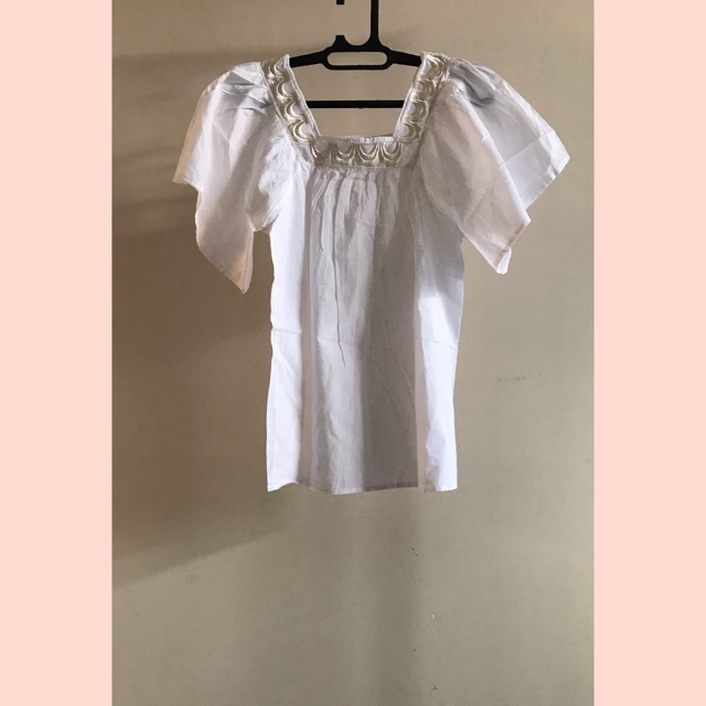 (CC012)PRELOVED atasan cantik wanita/cewek warna putih leher bordir