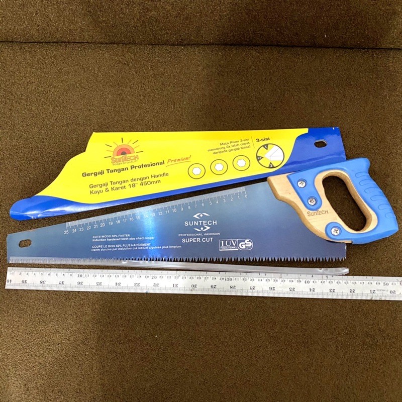 Gergaji Suntech / Gergaji Tajam dengan Handle Kayu dan Karet 18” 450mm Mata Pisau 3 sisi / Hand Saw