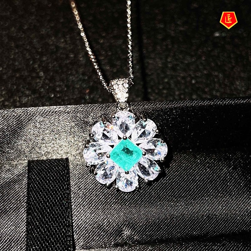 [Ready Stock]Natural Paraiba Necklace Ear Stud Jewelry Set