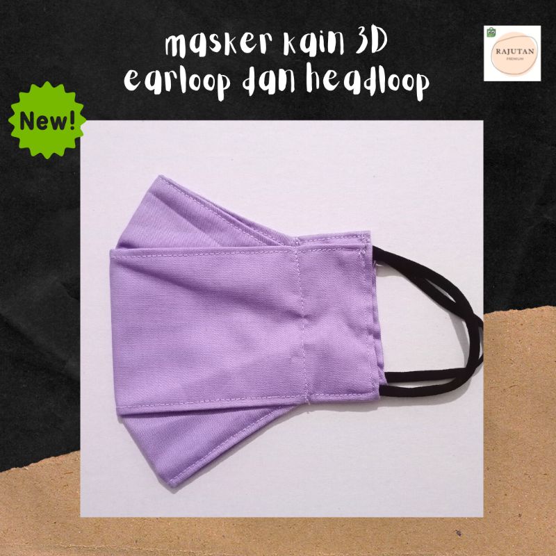 masker kain polos 3d evo kf94 lilac soft purple ungu berwarna unisex murah tebal earloop hijab karet