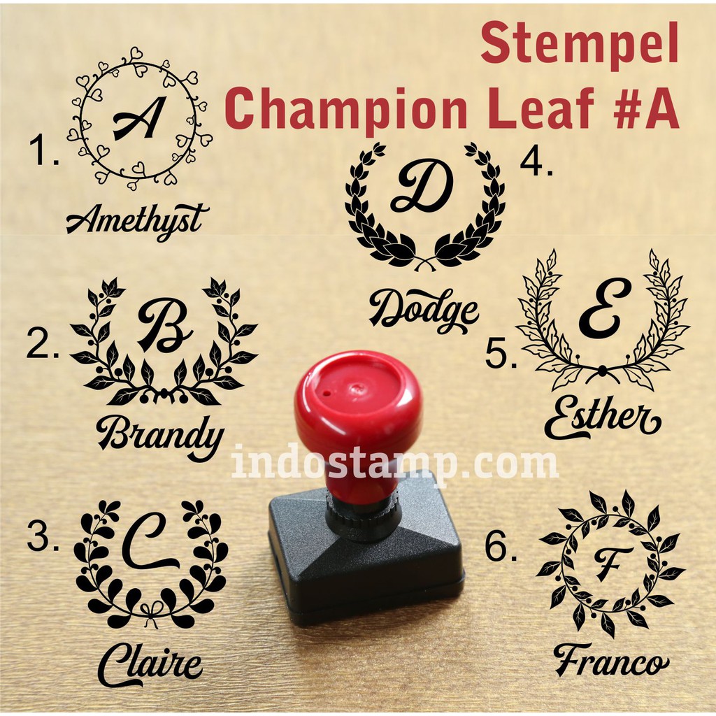 

stempel nama logo toko champion frame greek leaf perusahaan flash stamp