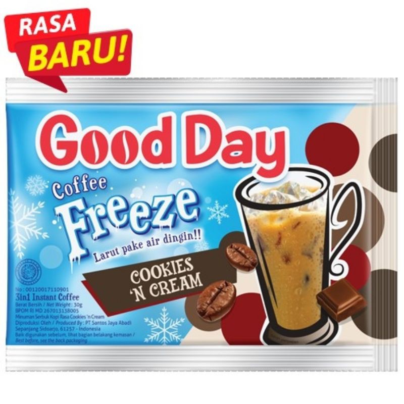 

Good Day Freeze Cookies N Cream Renteng [10 Sachet / 30 Gram]