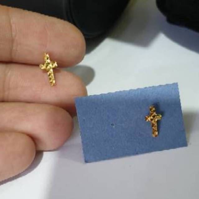 giwang emas asli kadar 875 model salib cristal