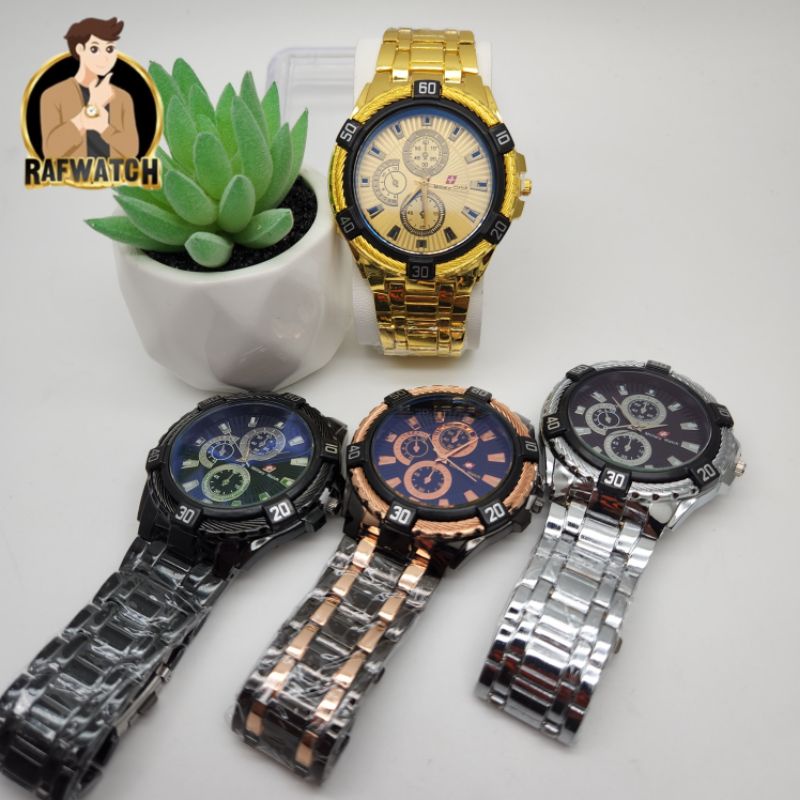 Terbaru Jam Tangan Rantai Pria Casual Sporty Rantai Hitam Putih Rosegold