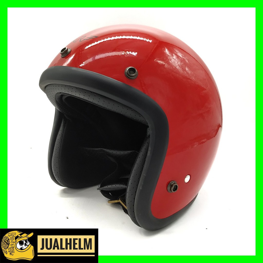 Helm Retro Doja Red Merah Ferrari Glossy ( Half Face / Bogo / Klasik / Sada)