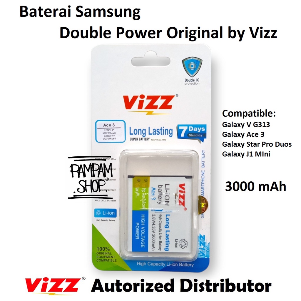 Baterai Vizz Original Double Power Samsung Galaxy V G313 V Plus G318 J1 Mini Star Pro Duos S7262 J105 HP Batre Batrai Battery Handphone HP Ori