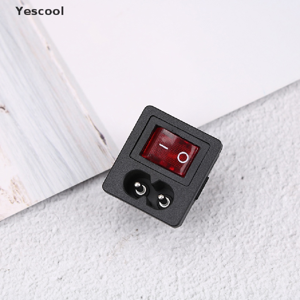 Yescool Saklar rocker switch ON-OFF Lampu Merah 250V 10A Dengan socket inlet Power