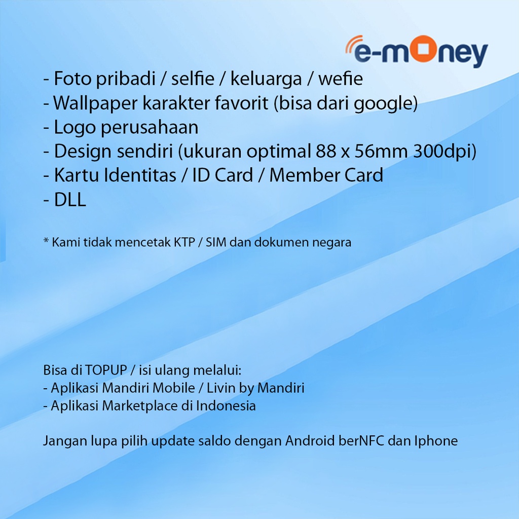 Custom EMONEY Mandiri 1 sisi kualitas terbaik