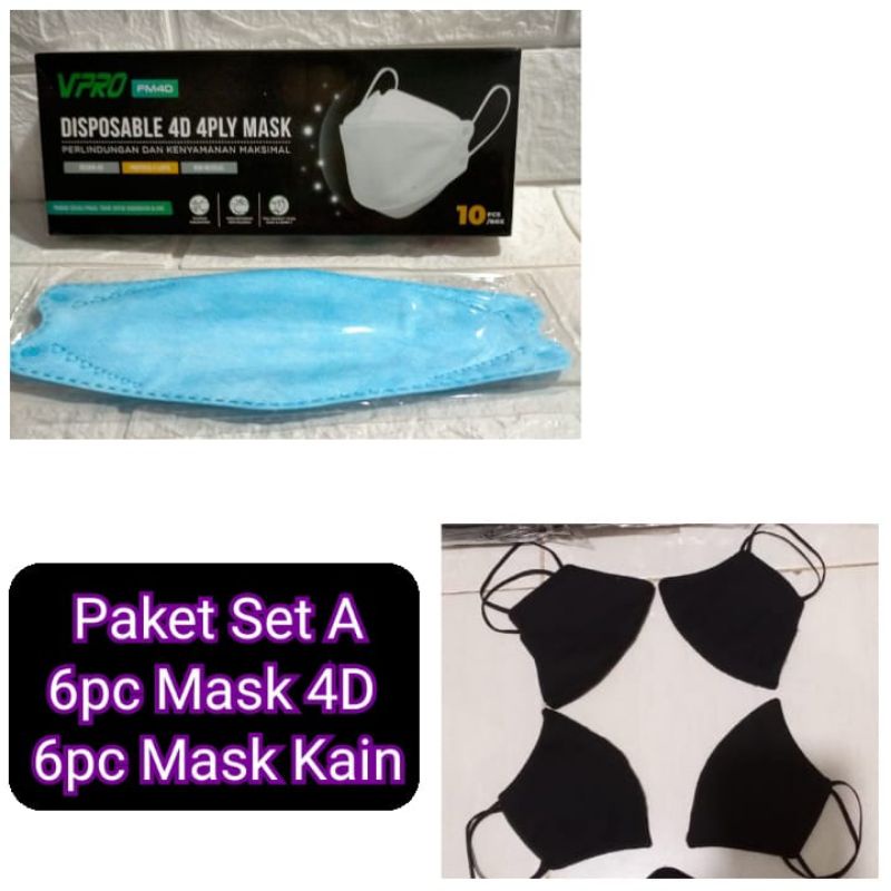 Masker Set 4D &amp; Mask Kain 3ply