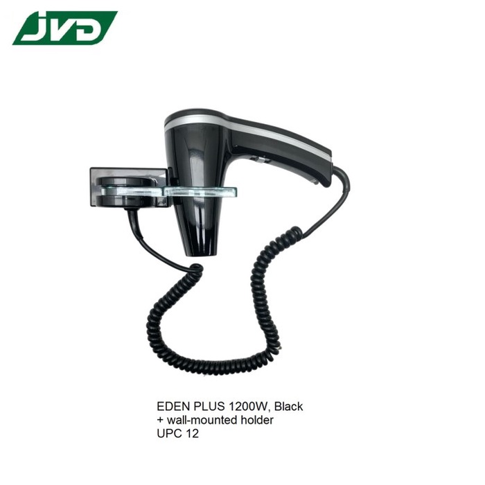 Mantap Hairdryer Jvd Eden Plus 1200W, Hitam + Wall-Mounted Holder (Hd-1)Am Promo