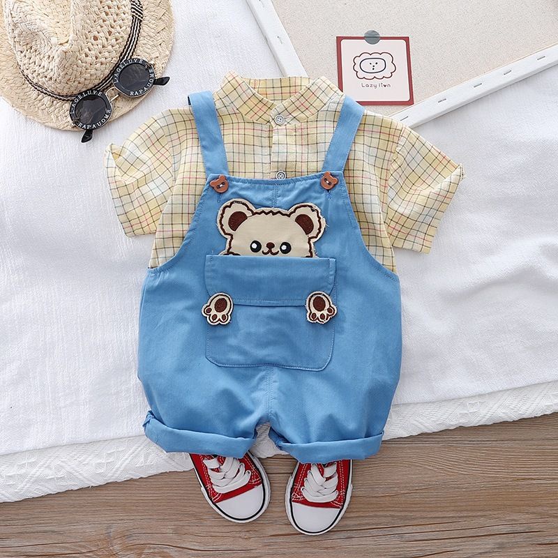 Set Overall Baju kemeja bayi jumpsuit Teddy bear beruang import lucu