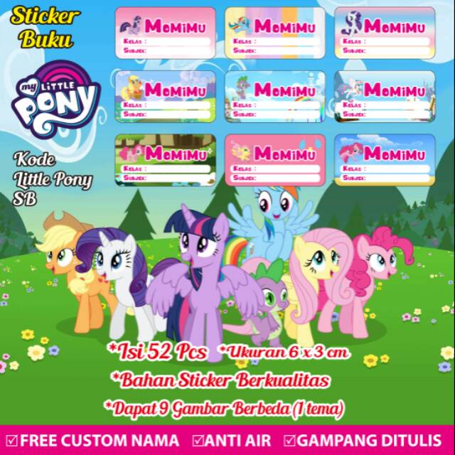 

Stiker/Sticker/Label Buku Pelajaran Anak/Remaja Custom Motif Little Pony