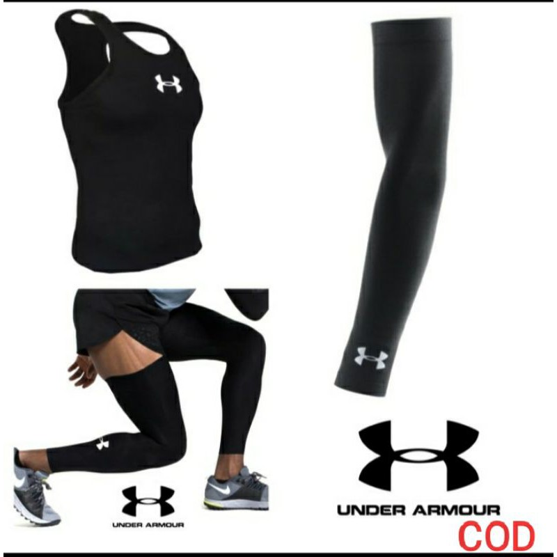 3in1 set pakaian olahraga fitnes gym pria / singlet manset kaki lengan olahraga fitnes gym pria