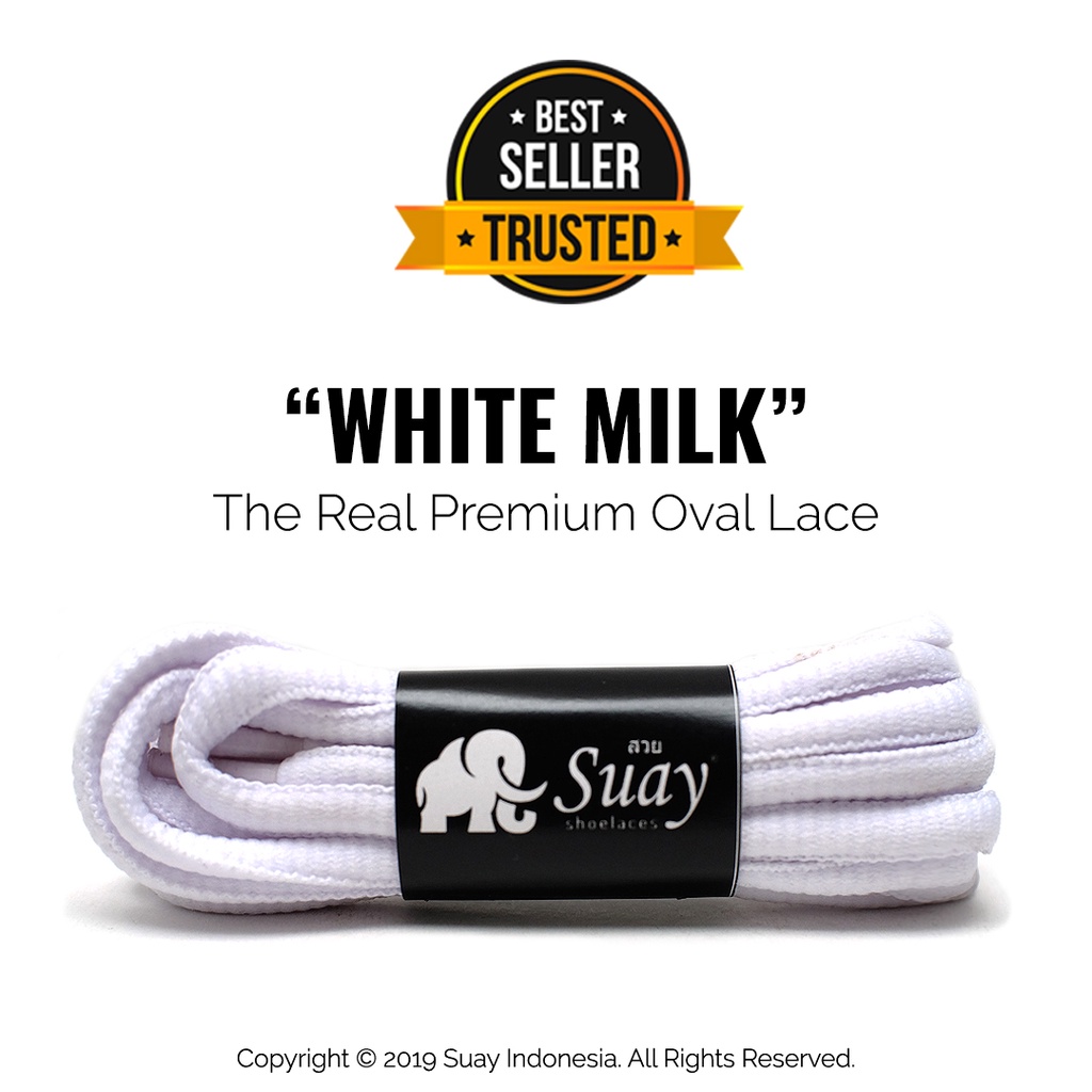 Tali Sepatu Bulat Putih (Oval) Premium Shoelace White Milk Surabaya