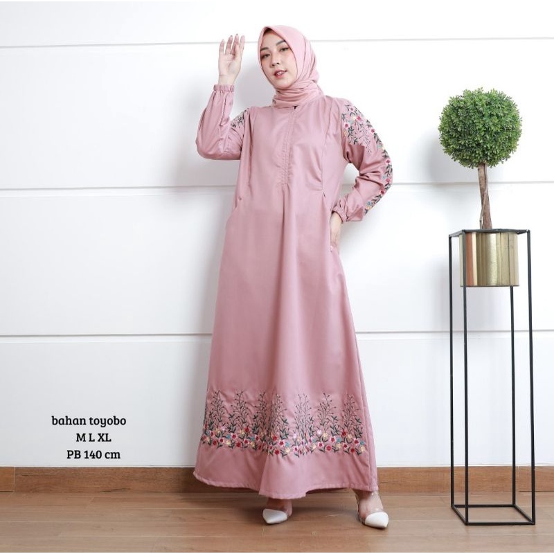 Gamis Adelia Gamis Bordir Toyobo  Gamis Bordir Terbaru  Gamis Bordir Fashion  Gamis Bordir Muslimah 
