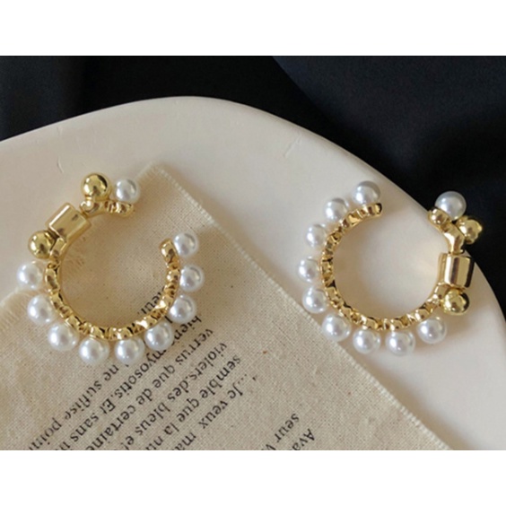 Anting Mutiara Prancis Sterling Silver 925 Desain Fashion intage Earrings Women Metal Earing Hanging