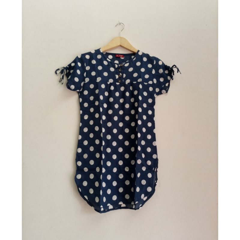 SJM Atasan Blouse Tunik Polkadot Navy Wanita preloved