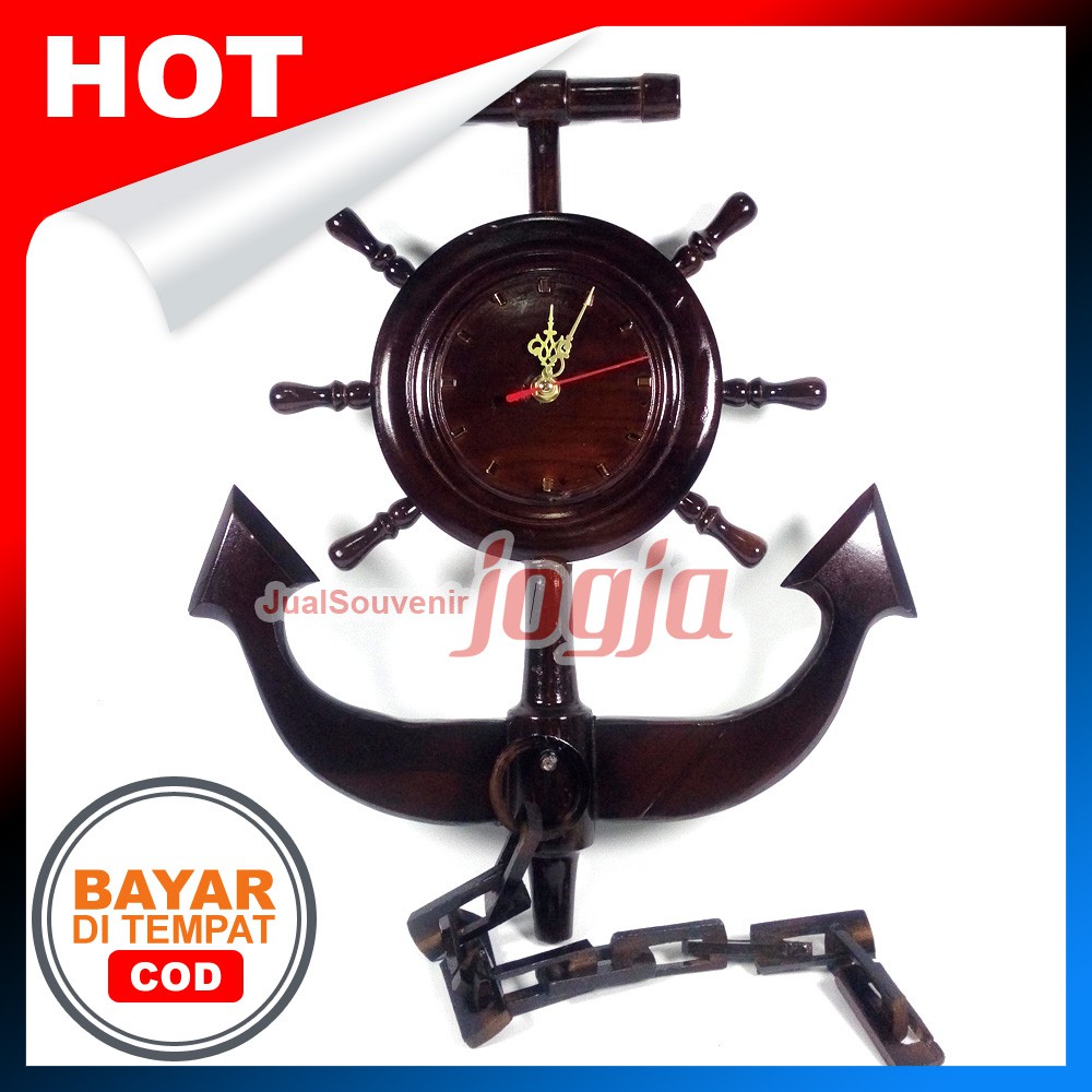 Jam Dinding Nakhoda Jangkar Kapal Kayu Jati Unik Artistik