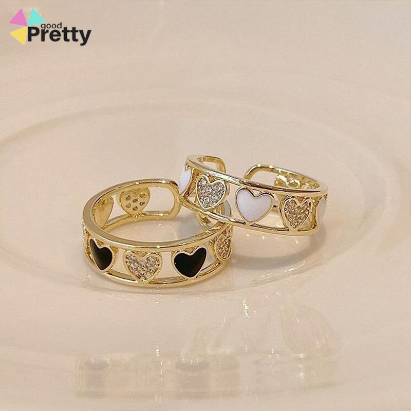 Cincin Ringan Mewah Hollow Keluar Berlian Imitasi Cinta Chic Advanced Adjustable Cincin Wanita - PD