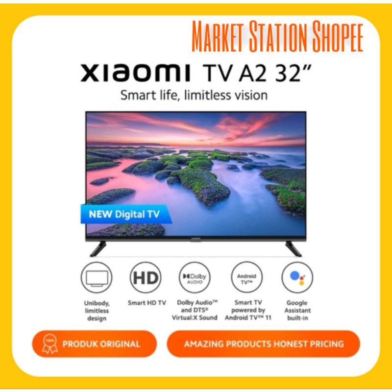 smart tv xiaomi mi tv a2 32  inch bezel less digital android 11  new 2022 edition  new garansi resmi