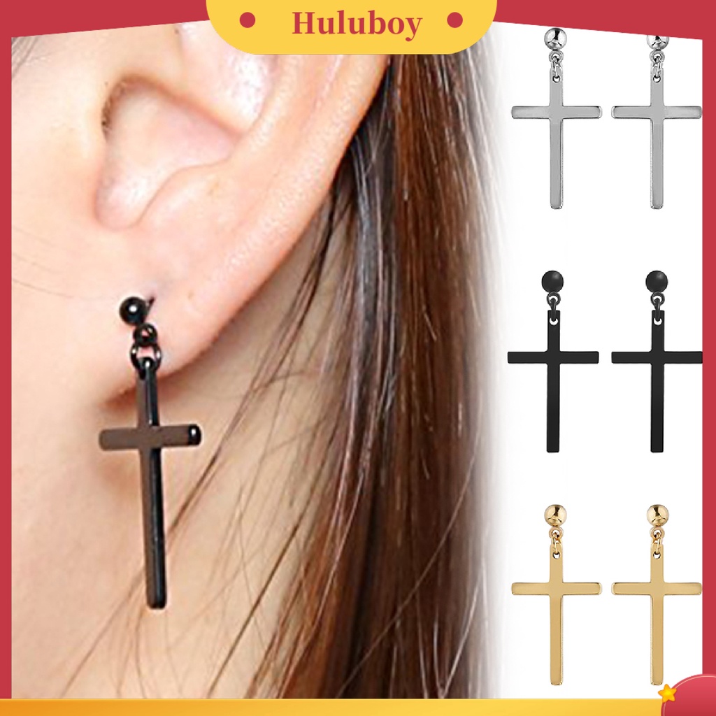 Hu Hu Hu Hu Hu Alat Bantu Pasang Kacamata♡ Anting Stud Bahan Stainless Steel Bentuk Salib Untuk Unisex