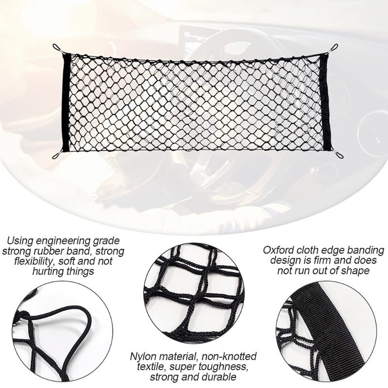 Sun 90x40cm Jaring Hitam Organizer Bagasi Mobil String Bag Jaring Mesh Elastis Gaya Amplop Untuk Travel Untuk Tur