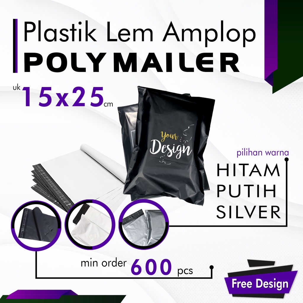 POLYMAILER 15X25 PLASTIK PACKING CUSTOM KANTONG PAKET KECIL TEBAL KUAT MURAH GLOSSY PREMIUM