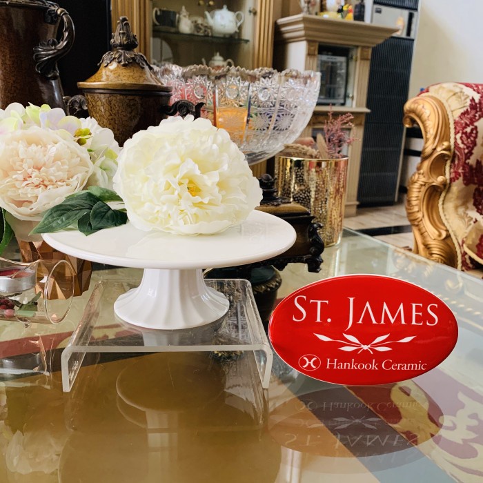 Footed Cake Stand Plate Saint James Flutef White