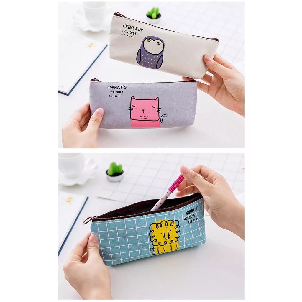 Kotak Pensil Motif Lucu Kualitas Import Dompet Panjang Tempat Makeup Bahan Kanvas Bisa Pilih Motif